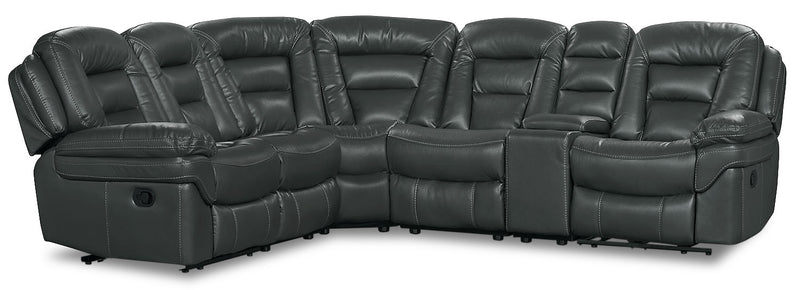 Leo 6-Piece Leather-Look Fabric Reclining Sectional with Storage Console and Dual Cupholders - Grey