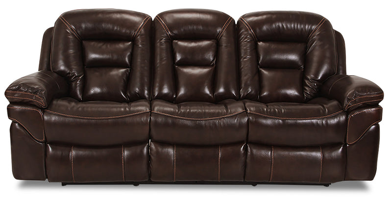 Leo 87.5\" Genuine Leather Reclining Sofa - Walnut Brown
