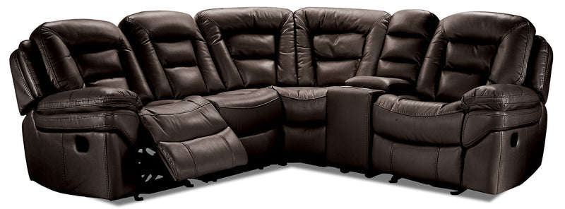 Leo 5-Piece Leather-Look Fabric Reclining Sectional with Storage Console and Dual Cupholders - Walnut Brown