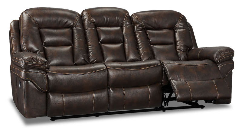 Leo 87.5\" Leather-Look Fabric Power Reclining Sofa - Walnut Brown