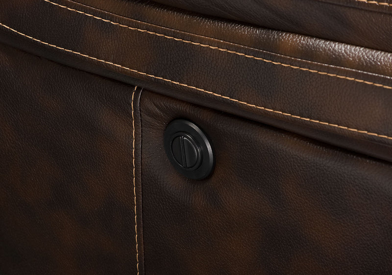 Leo 5-Piece Leather-Look Fabric Home Theatre Power Reclining Sectional with Storage Consoles and Cupholders - Walnut Brown