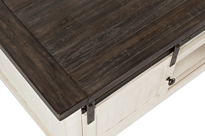 Madison 50\" Rustic Coffee Table With Storage, Shelf and Casters - White Wood