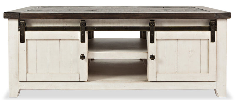 Madison 50\" Rustic Coffee Table With Storage, Shelf and Casters - White Wood