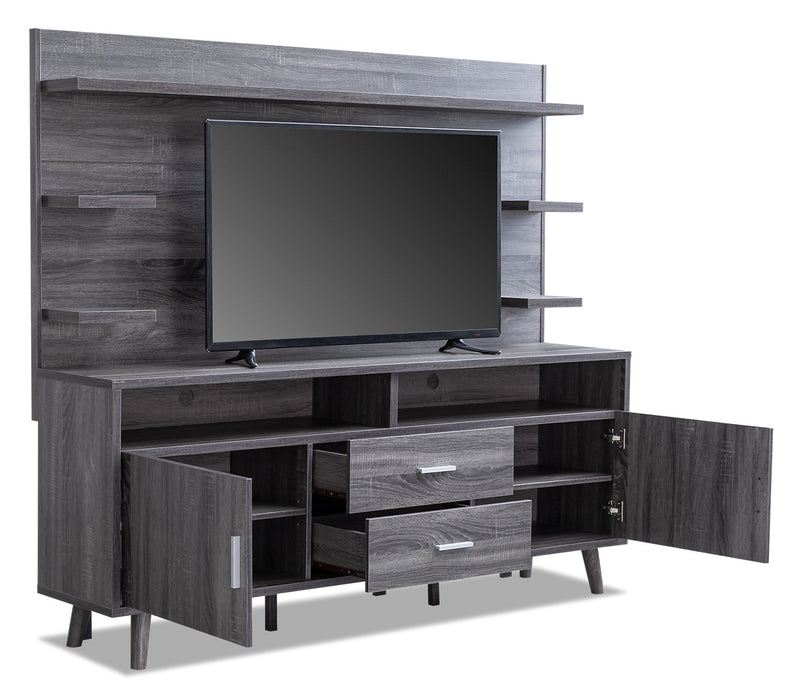Malibu 72\" 2-Piece Entertainment Centre with Storage and Cable Management for TVs up to 80\"- Distressed Grey