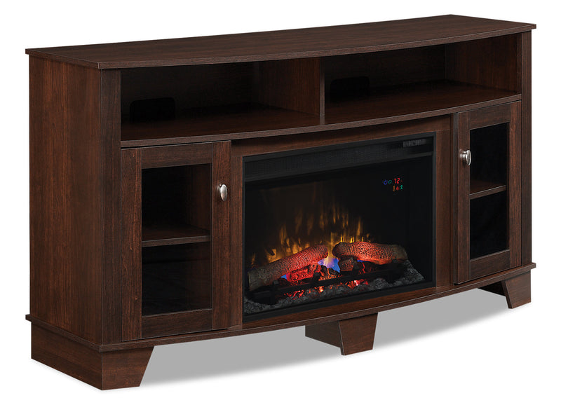 Micah 65\" Electric Fireplace TV Stand with Storage and Cable Management for TVs up to 75\"- Brown