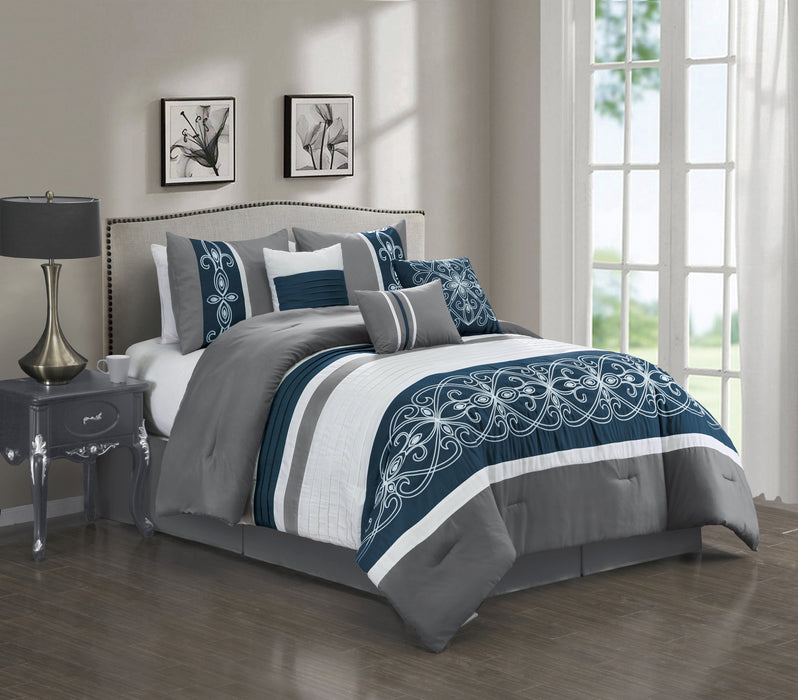 Ohio 7-Piece King Comforter Set - Navy and Grey