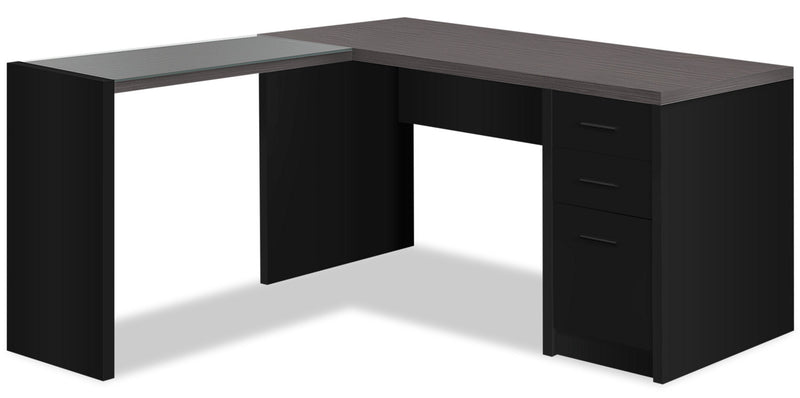 Orion 60\" Computer Office Desk with Tempered Glass & 3-Drawers - Black & Grey