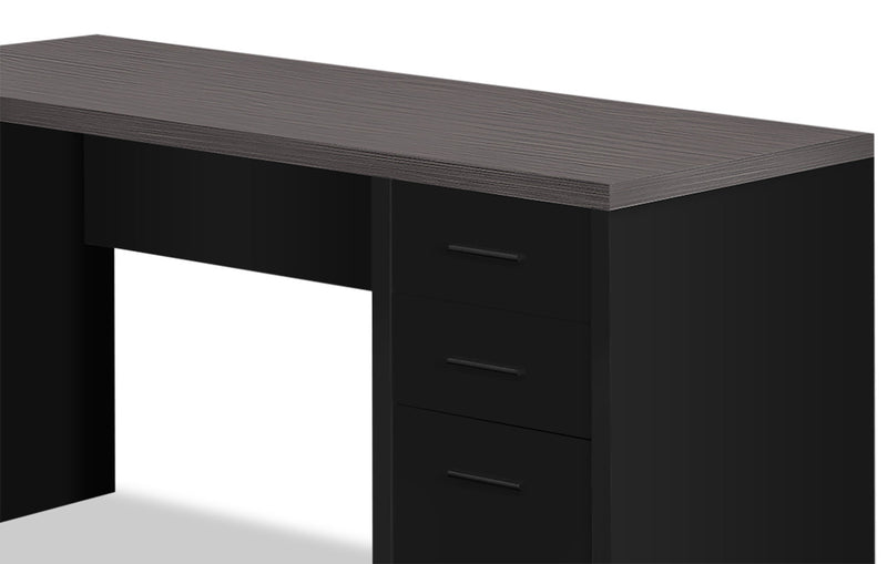 Orion 60\" Computer Office Desk with Tempered Glass & 3-Drawers - Black & Grey