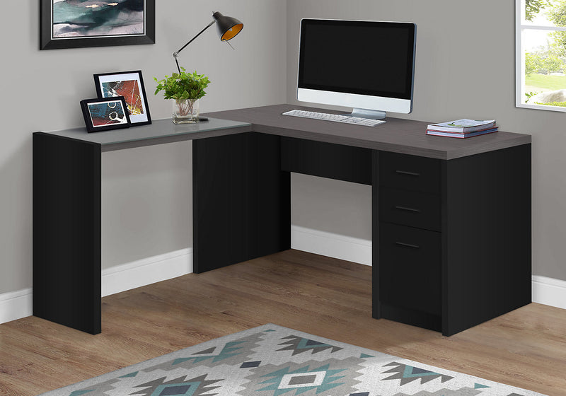 Orion 60\" Computer Office Desk with Tempered Glass & 3-Drawers - Black & Grey