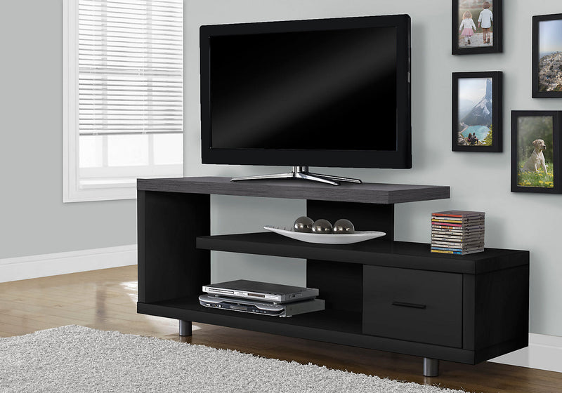 Rene 60\" Modern TV Stand with Storage and Cable Management for TVs up to 65\"- Black