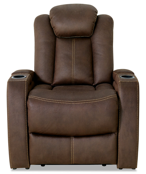 Ross 36\" Faux Suede Fabric Power Reclining Chair with Power Headrest and Dual Cupholders - Chocolate Brown