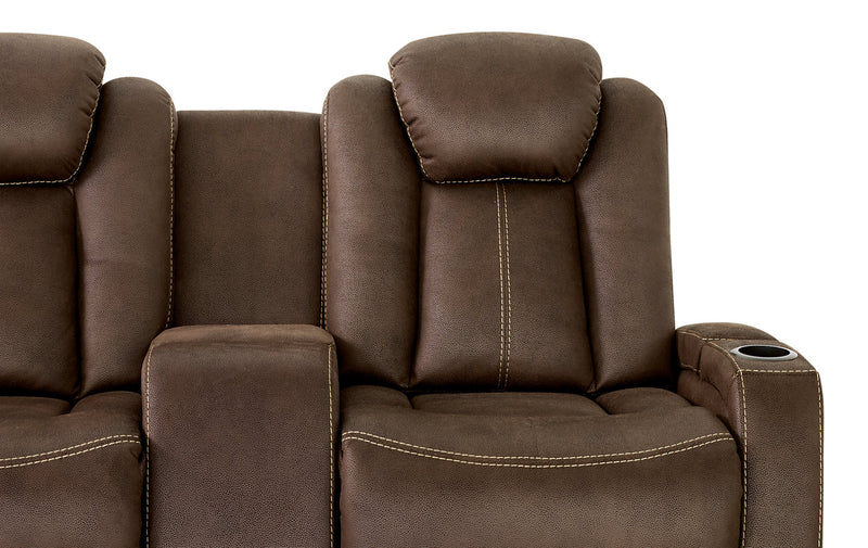 Ross 72.5\" Faux Suede Fabric Power Reclining Loveseat with Power Headrests and Storage Console - Chocolate Brown