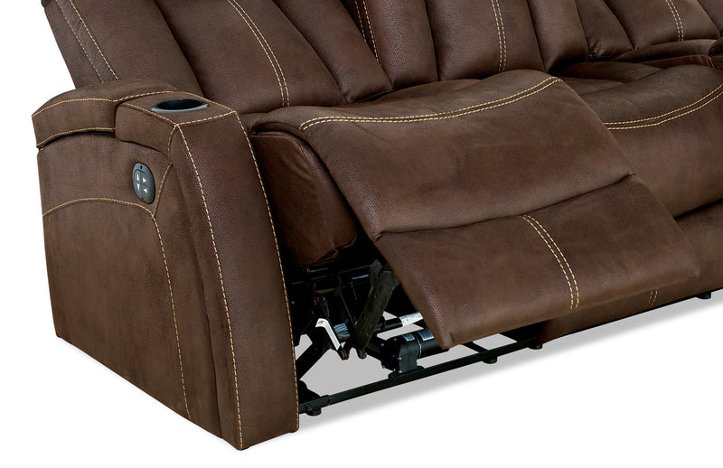 Ross 83\" Faux Suede Fabric Power Reclining Sofa with Power Headrests and Fold-Down Console - Chocolate Brown