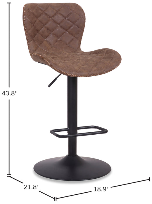 Seth Barstool with Swivel & Adjustable Seat, Vegan Leather Fabric, Metal - Brown