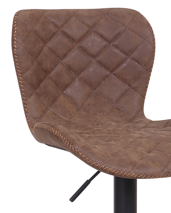 Seth Barstool with Swivel & Adjustable Seat, Vegan Leather Fabric, Metal - Brown
