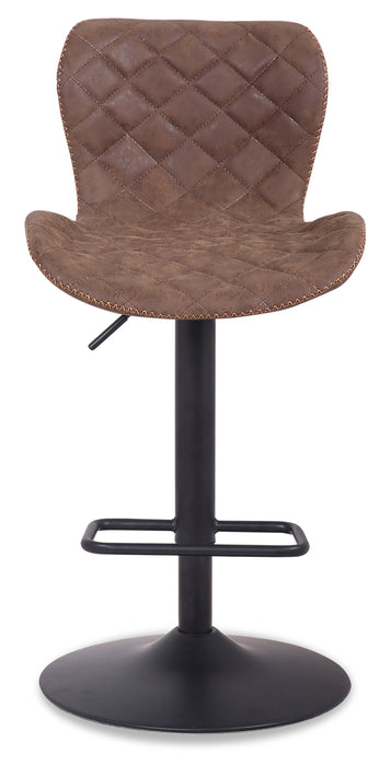 Seth Barstool with Swivel & Adjustable Seat, Vegan Leather Fabric, Metal - Brown