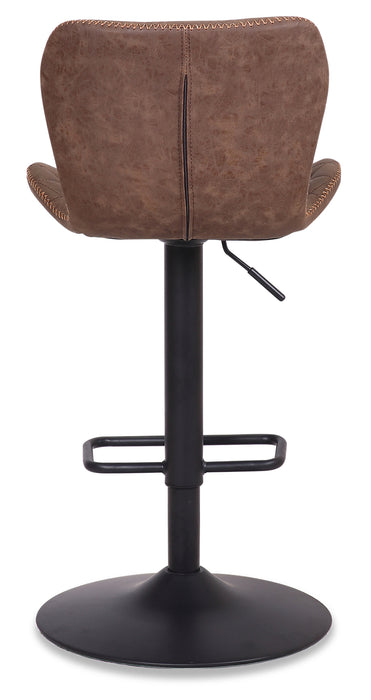 Seth Barstool with Swivel & Adjustable Seat, Vegan Leather Fabric, Metal - Brown