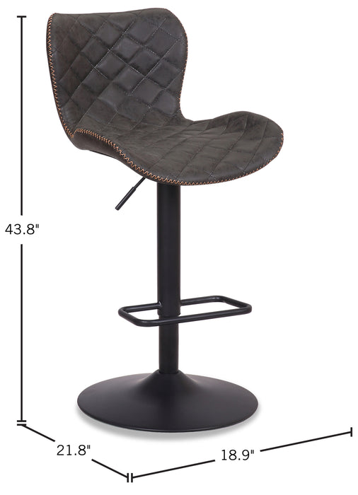 Seth Barstool with Swivel & Adjustable Seat, Vegan Leather Fabric, Metal - Grey