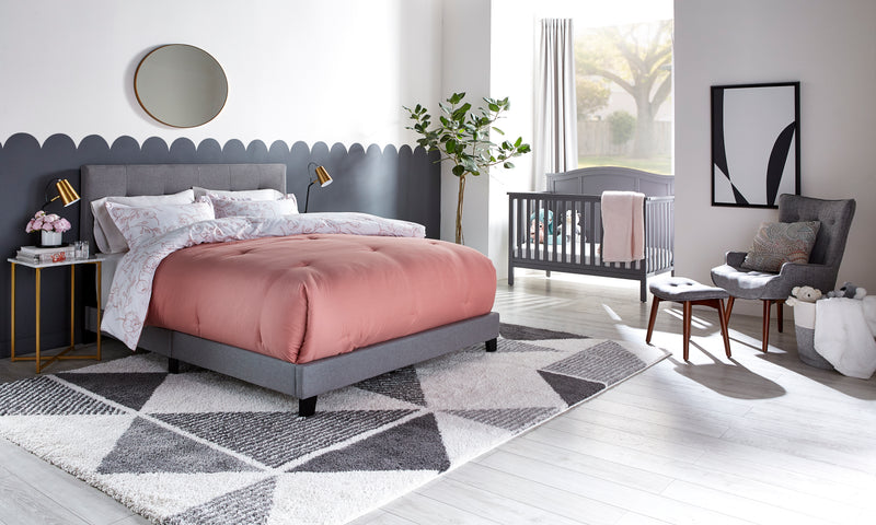 Tara Upholstered Bed in Grey Linen-Look Fabric, Button Tufted - Queen Size