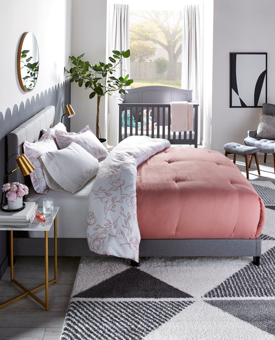 Tara Upholstered Bed in Grey Linen-Look Fabric, Button Tufted - Queen Size