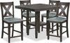 Tribeca 5pc Counter-Height Set with Table & 4 Chairs, Pedestal Base, 40\"W Square - Grey/Brown