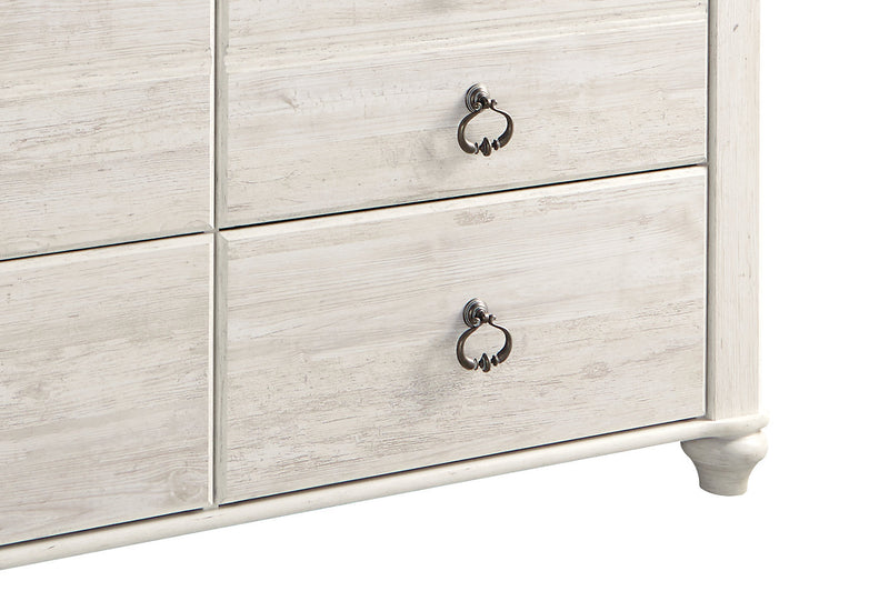 Willowton 5pc Bedroom Set with Bed, Dresser & Mirror, Whitewash - Queen Size