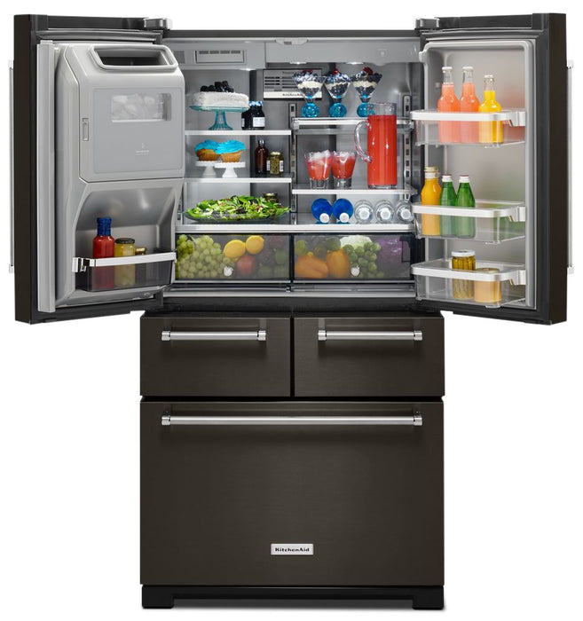 KitchenAid 36\" 24 Cu. Ft. Multi Door French-Door Refrigerator - Black Stainless Steel - KRMF706EBS