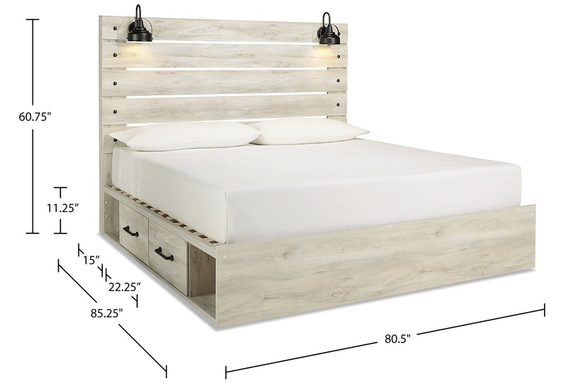 Abby Platform Side Storage Bed with LED Lights & USB Ports, White - King Size