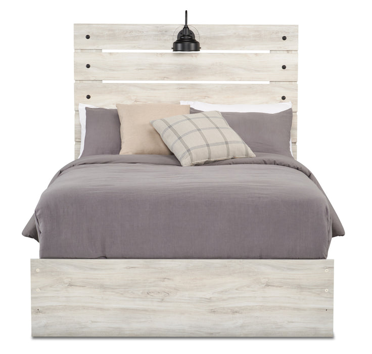 Abby Panel Bed with Headboard & Frame, LED, USB, White - Full Size