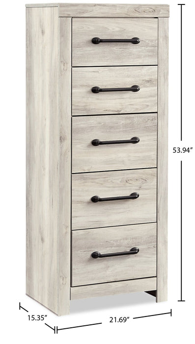 Abby Bedroom Narrow Chest of Drawers, 5-Drawer, 21.7\"W x 53.9\"H - White