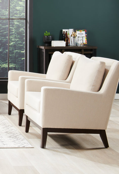 Adel 28.5\" Linen-Look Fabric Accent Chair with Wood Base - Beige