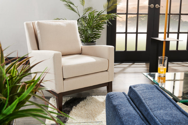 Adel 28.5\" Linen-Look Fabric Accent Chair with Wood Base - Beige