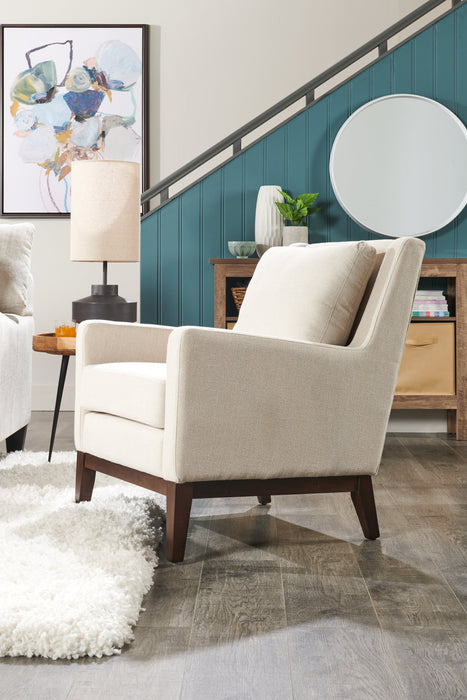 Adel 28.5\" Linen-Look Fabric Accent Chair with Wood Base - Beige