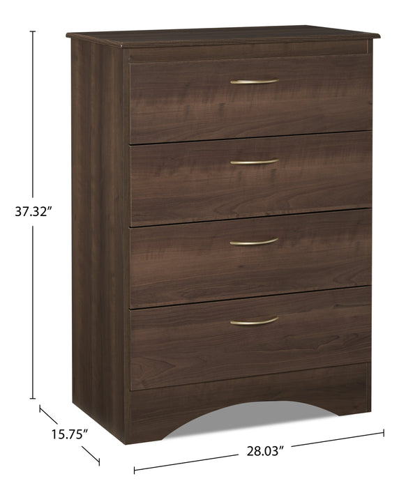 Aida Bedroom Chest of Drawers, 4-Drawer, 28\"W x 37.3\"H, Made in Canada - Brown