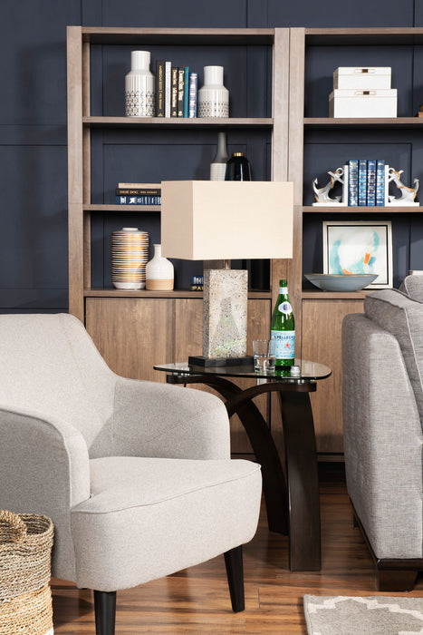 Aimy 28\" Linen Look Fabric Accent Chair with Cylindrical Wood Legs - Light Grey