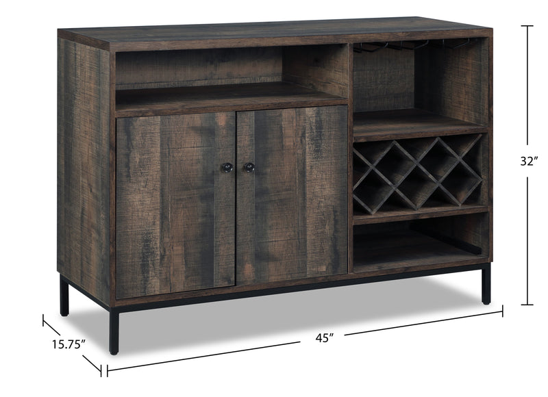 Amos Dining Server with Storage & Built-In Wine Rack, 45\"W - Distressed Brown