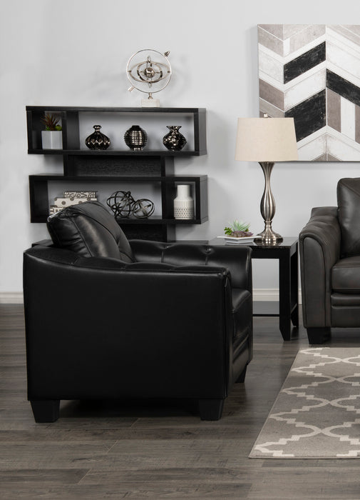 Andi 40\" Leather-Look Fabric Sofa with Button Tufting - Black