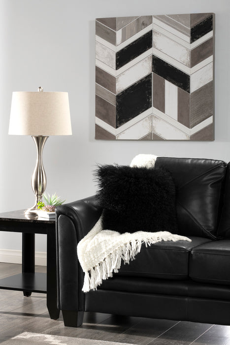 Andi 84\" Leather-Look Fabric Sofa with Button Tufting - Black