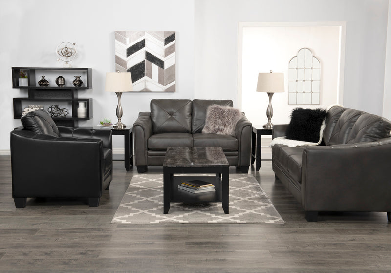 Andi 84\" Leather-Look Fabric Sofa with Button Tufting - Grey