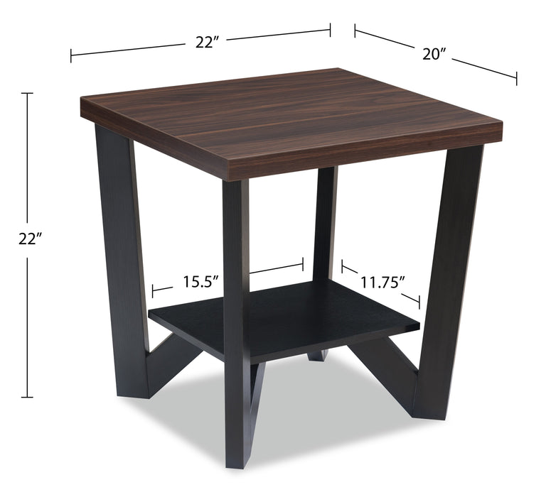 Arika 47.5\" Modern 3-Pack Coffee + 2 End Tables with Shelf - Dark Walnut annd Black