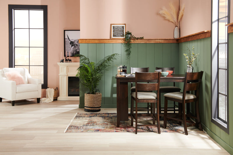 Astoria Counter-Height Dining Chair with Vegan-Leather Fabric, Ladder-Back - Brown