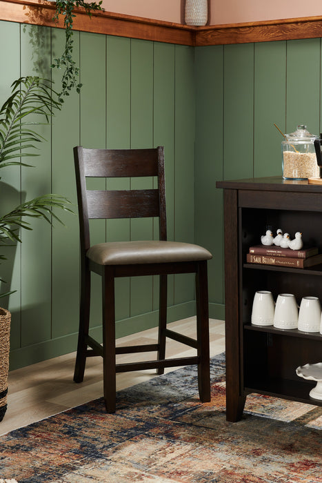 Astoria Counter-Height Dining Chair with Vegan-Leather Fabric, Ladder-Back - Brown