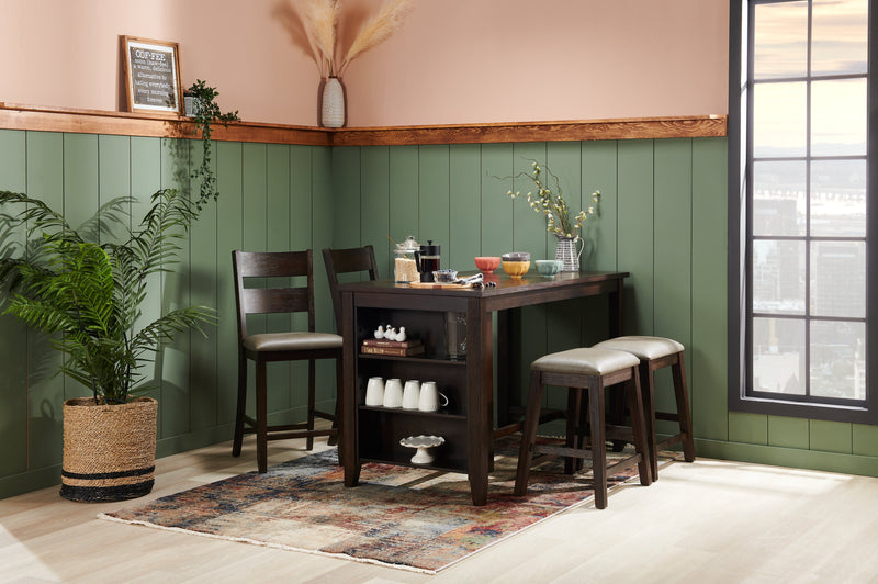 Astoria Counter-Height Dining Chair with Vegan-Leather Fabric, Ladder-Back - Brown