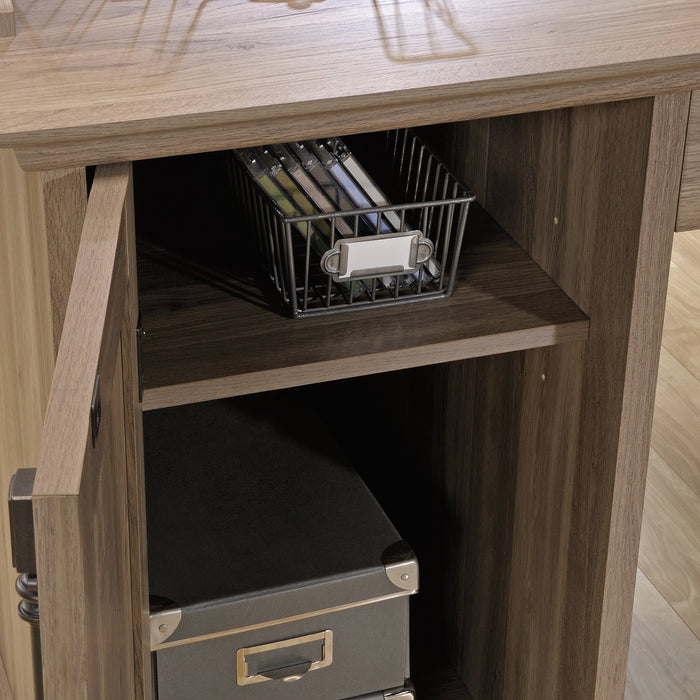 Barrister Lane 68.88\" Corner L-Shaped Office Desk with 3-Drawers & Cabinet - Salt Oak