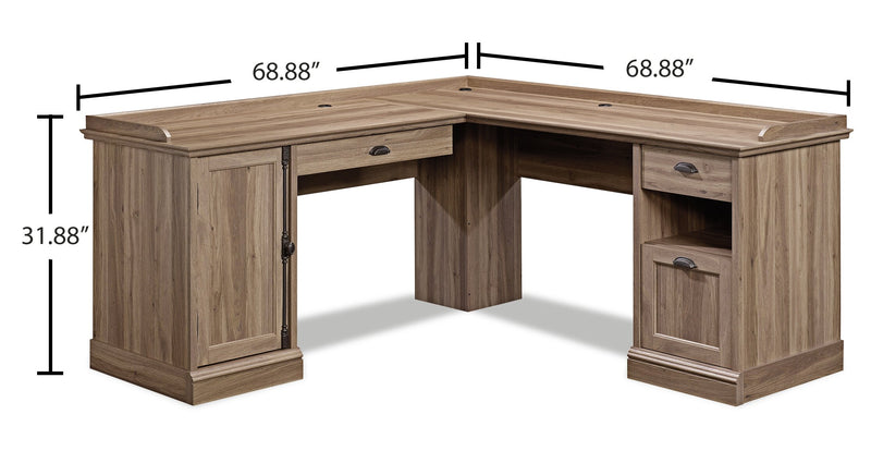 Barrister Lane 68.88\" Corner L-Shaped Office Desk with 3-Drawers & Cabinet - Salt Oak