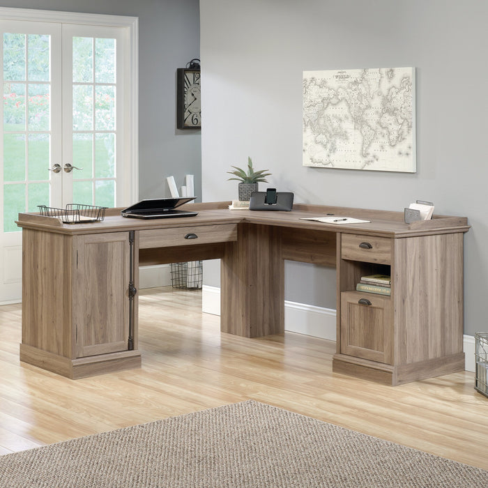 Barrister Lane 68.88\" Corner L-Shaped Office Desk with 3-Drawers & Cabinet - Salt Oak