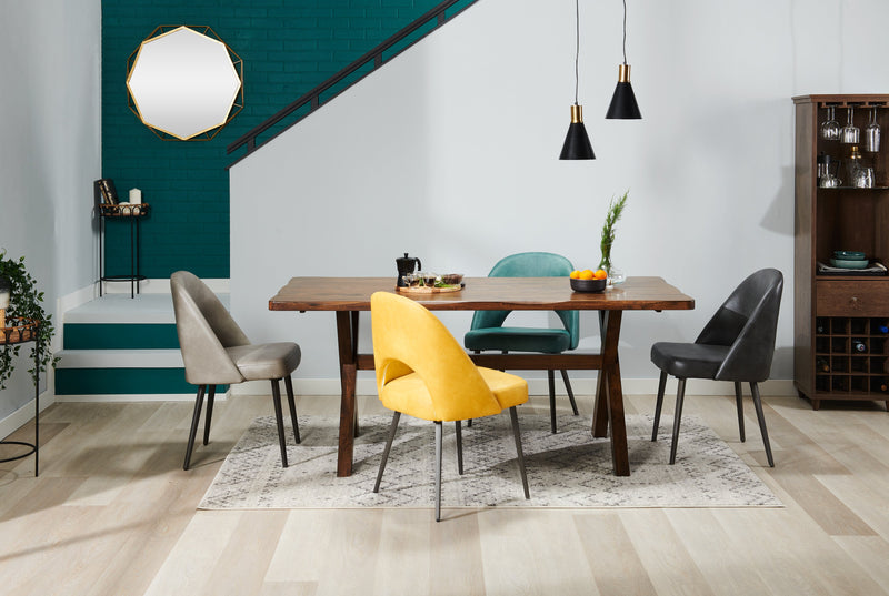 Kort & Co. Bay Dining Chair with Vegan Leather Fabric, Metal - Mustard