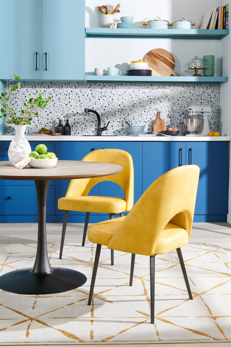 Kort & Co. Bay Dining Chair with Vegan Leather Fabric, Metal - Mustard