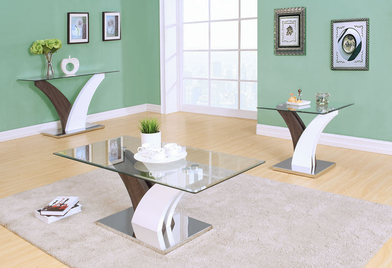 Tuxedo 48\" Modern Glass Top Sofa Table - White and Grey with Metal Base