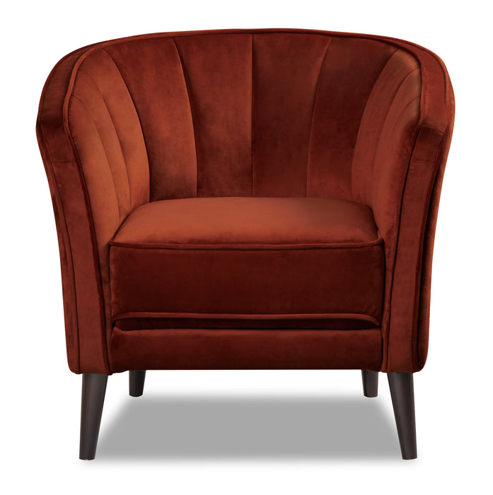 Brinley 29\" Velvet Fabric Accent Chair with Wood Legs - Orange